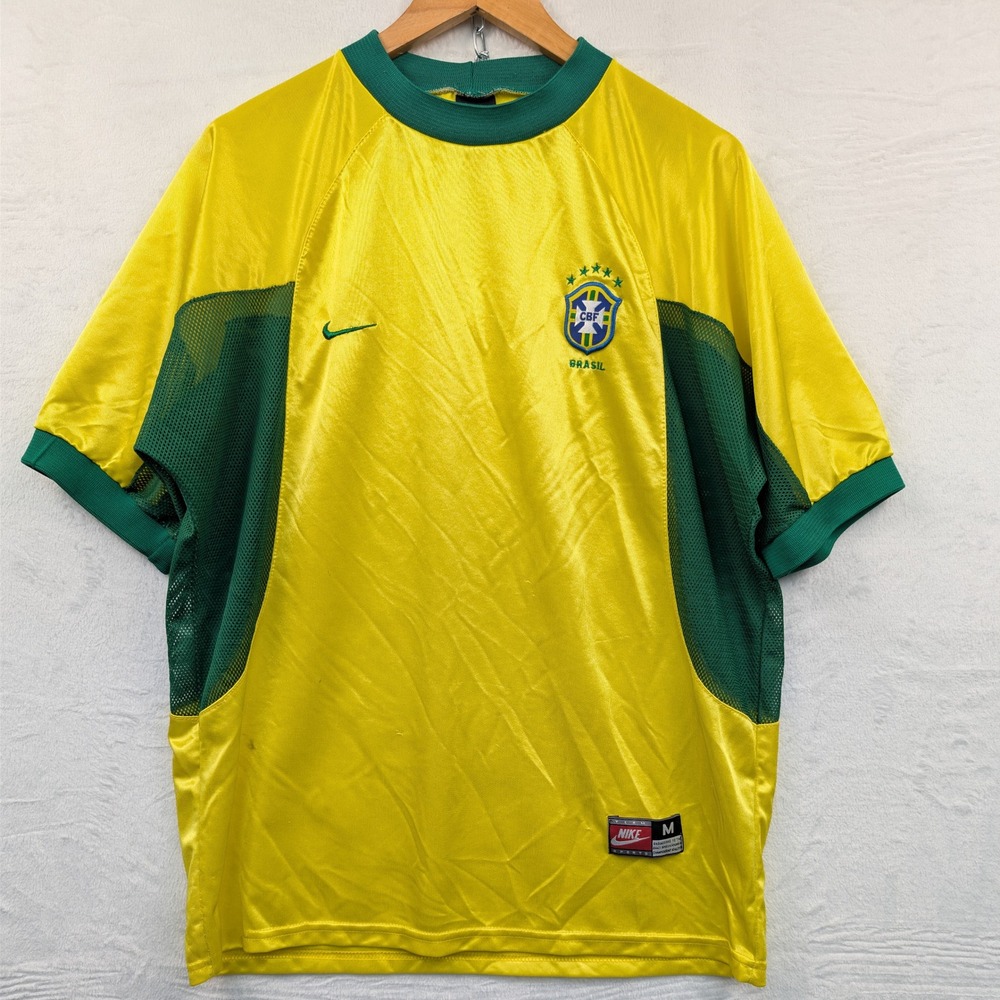 VTG Nike Jersey Men's M Yellow Brazil CBF Soccer Football Blokecore Sport 90s